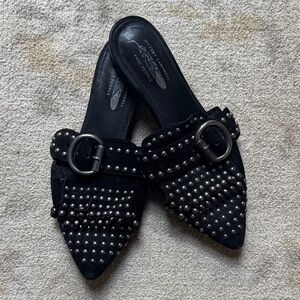 Free People Black Studded Suede Pointed Toe Mules